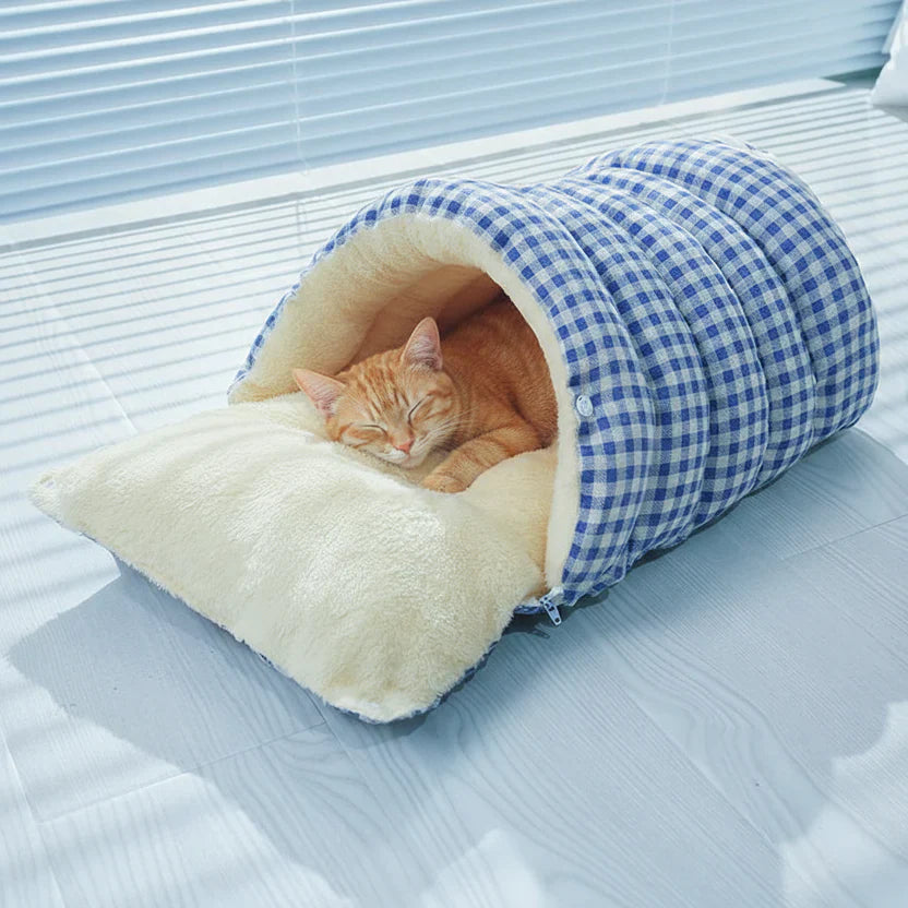 Cozy Check Cat Hideaway Bed