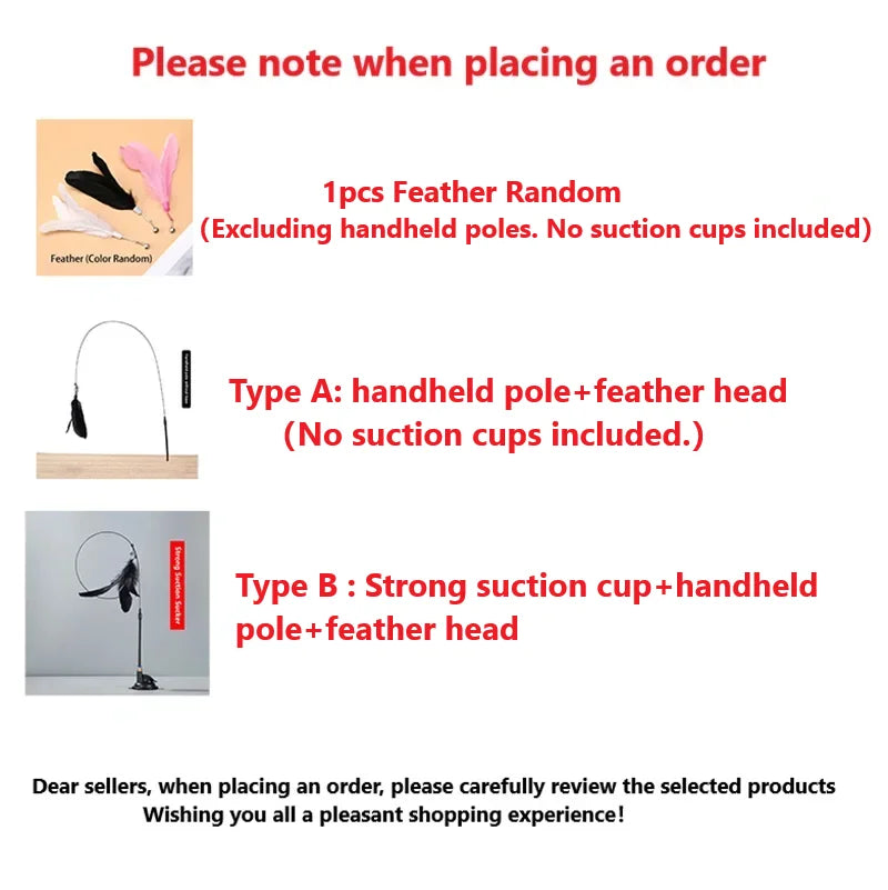 Cat Teaser Wand with Bell & Replaceable Feather