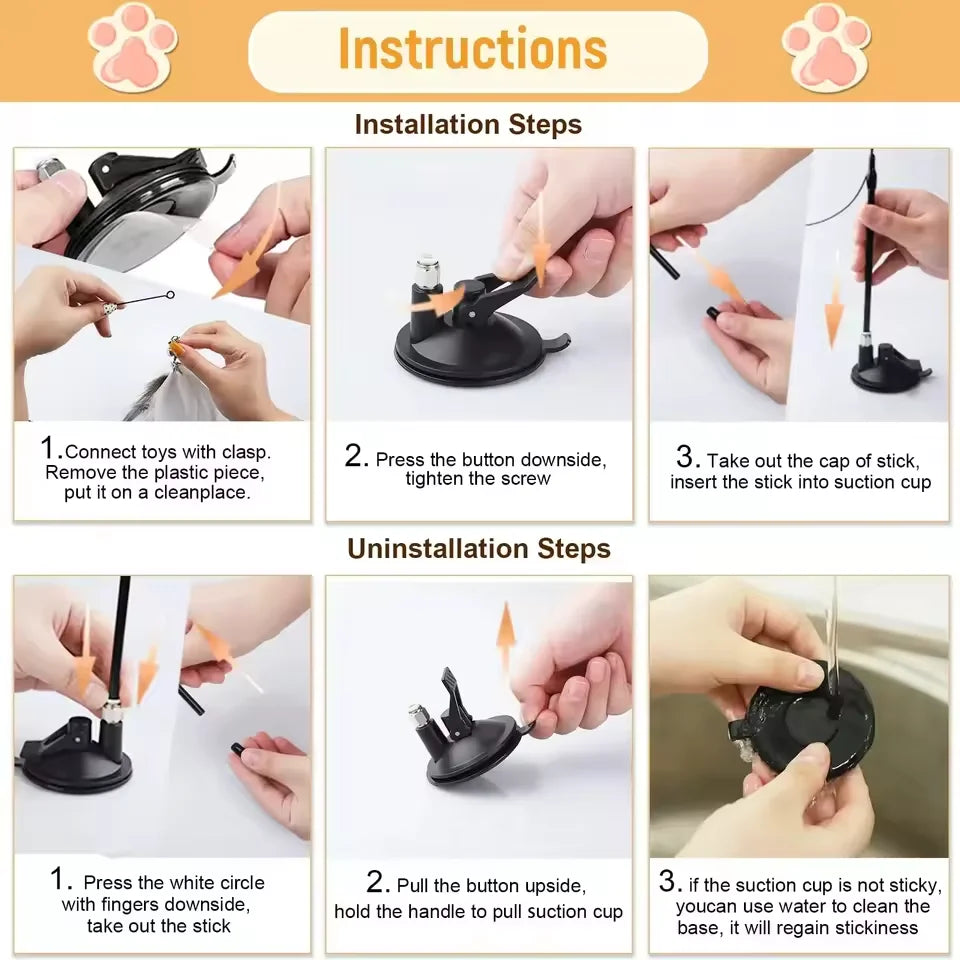 Cat Teaser Wand with Bell & Replaceable Feather