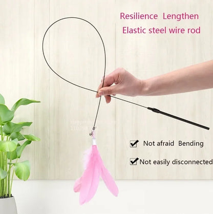 Cat Teaser Wand with Bell & Replaceable Feather